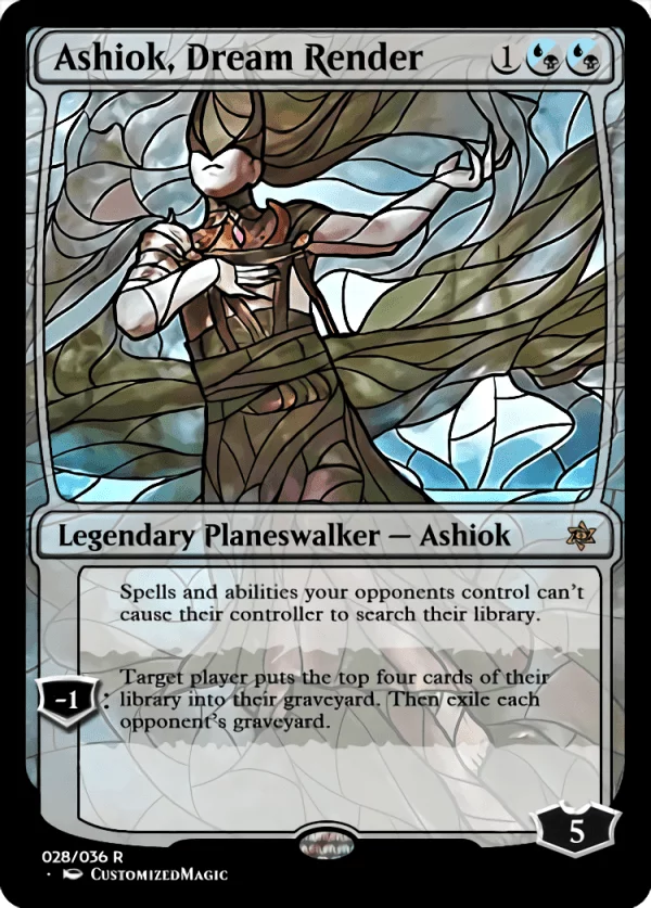 War of the Sparks Planeswalkers Stained Glass - Part 1 | Ashiok Dream Render 1 | Magic the Gathering / MTG Proxy Cards | Wrenn and Realmbreaker