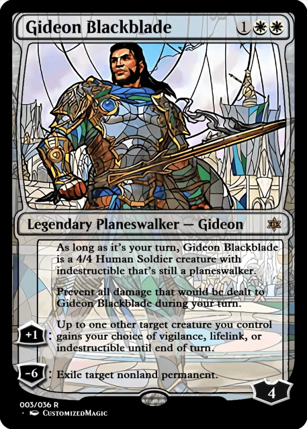 War of the Sparks Planeswalkers Stained Glass - Part 1 | Gideon Blackblade 1 | Magic the Gathering / MTG Proxy Cards | Wrenn and Realmbreaker