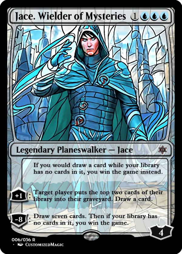 War of the Sparks Planeswalkers Stained Glass - Part 1 | Jace. Wielder of Mysteries 1 | Magic the Gathering / MTG Proxy Cards | Wrenn and Realmbreaker