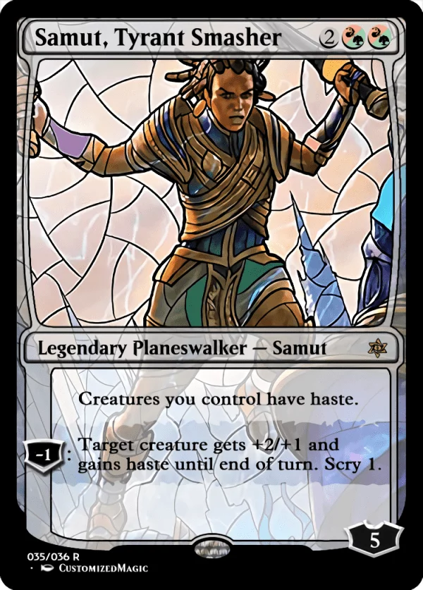 War of the Sparks Planeswalkers Stained Glass - Part 2 | Samut Tyrant Smasher 1 | Magic the Gathering / MTG Proxy Cards | Chandra