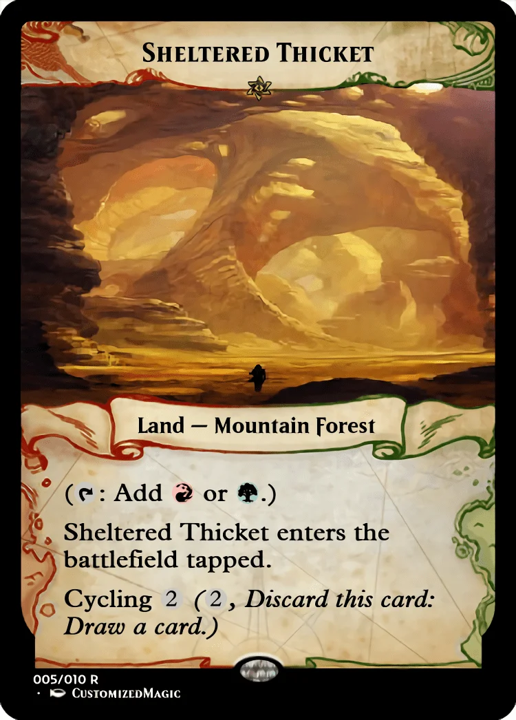 Cycling Dual Lands - Ixalan Frame | Sheltered Thicket.1 | Magic the Gathering / MTG Proxy Cards | Deep Gnome Terramancer