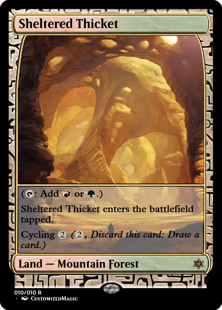 Cycling Dual Lands - Expedition Frame | Sheltered Thicket | Magic the Gathering / MTG Proxy Cards | Shock Lands