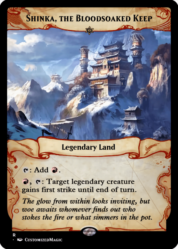 Kamigawa Legendary Land (Ixalan Frame) | Shinka the Bloodsoaked Keep | Magic the Gathering Proxy Cards