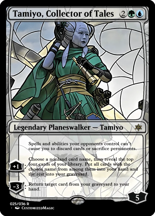 War of the Sparks Planeswalkers Stained Glass - Part 2 | Tamiyo Collector of Tales 1 | Magic the Gathering / MTG Proxy Cards | Chandra