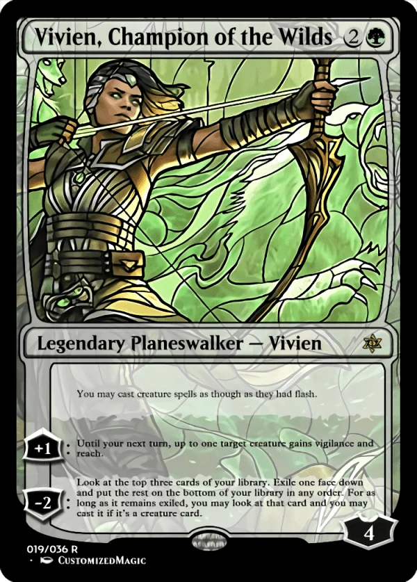 War of the Sparks Planeswalkers Stained Glass - Part 2 | Vivien Champion of the Wilds 1 | Magic the Gathering / MTG Proxy Cards | Chandra