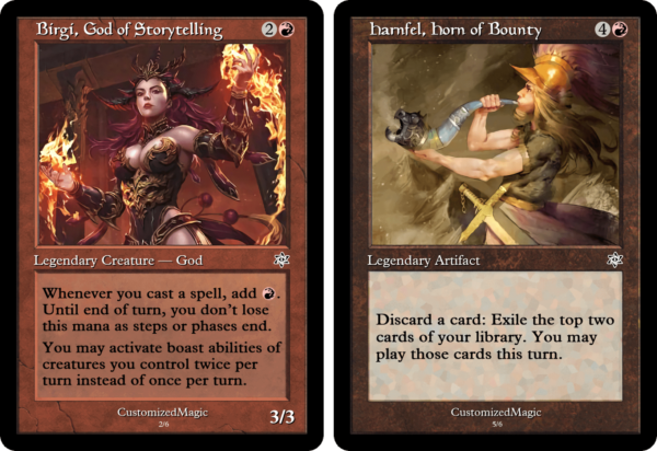 Birgi God of Storytelling and Harnfel Horn of Bounty - Magic the Gathering Proxy Cards