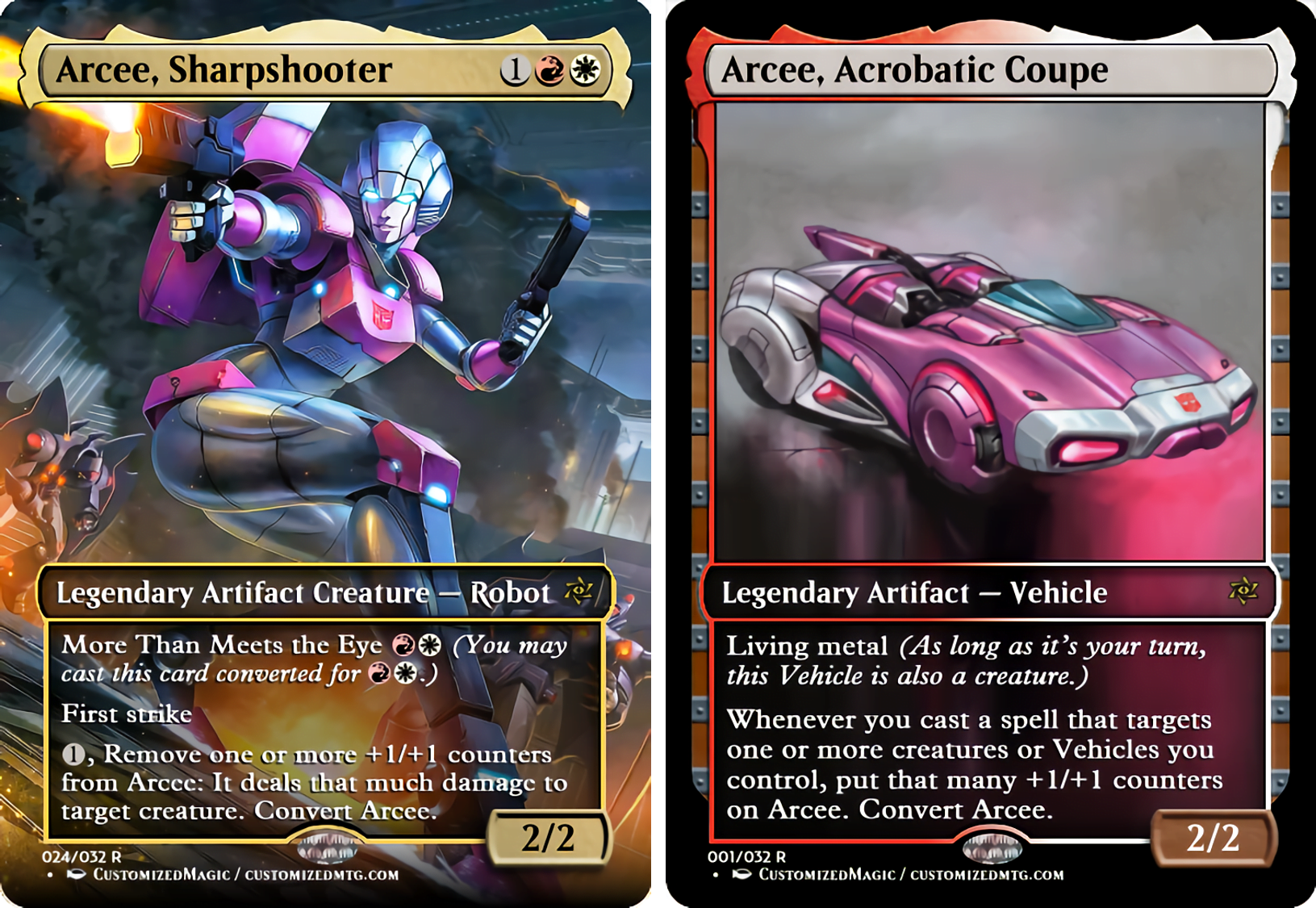 Transformers Commander Set | Arcee Sharpshooter and Arcee Acrobatic Coupe | Magic the Gathering Proxy Cards