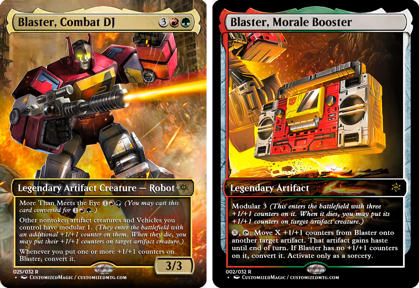 Transformers Commander Set | Blaster Combat DJ and Blaster Morale Booster | Magic the Gathering Proxy Cards