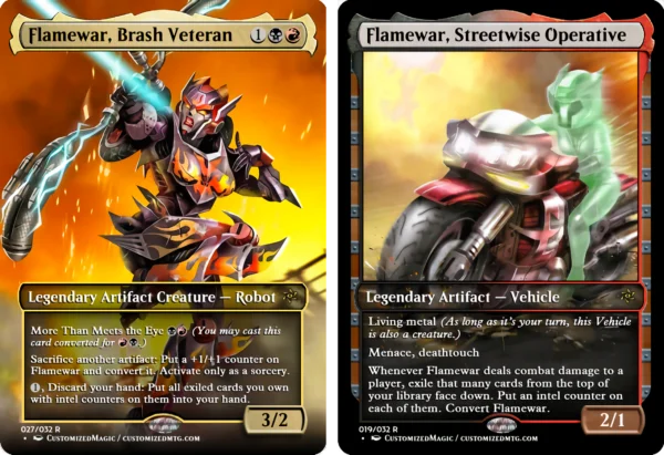 Transformers Commander Set | Flamewar Brash Veteran and Flamewar Streetwise Operative | Magic the Gathering Proxy Cards