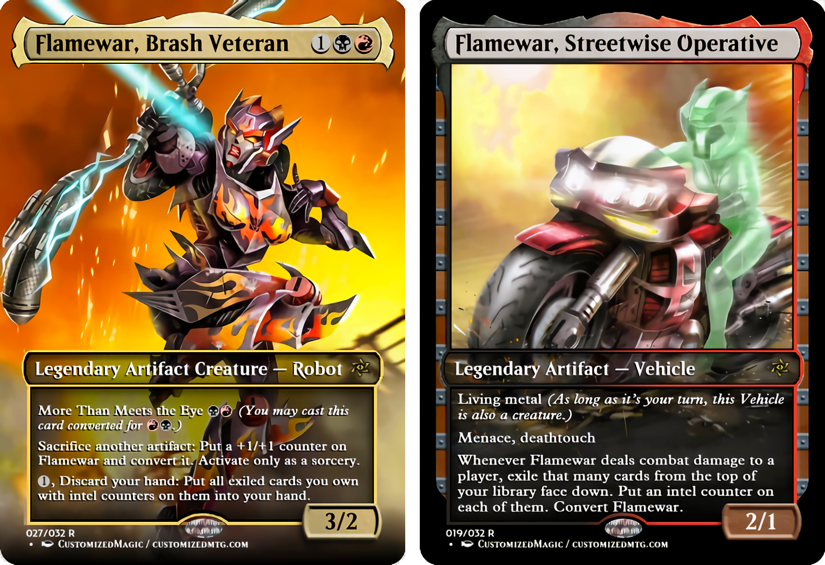 Transformers Commander Set | Flamewar Brash Veteran and Flamewar Streetwise Operative | Magic the Gathering Proxy Cards