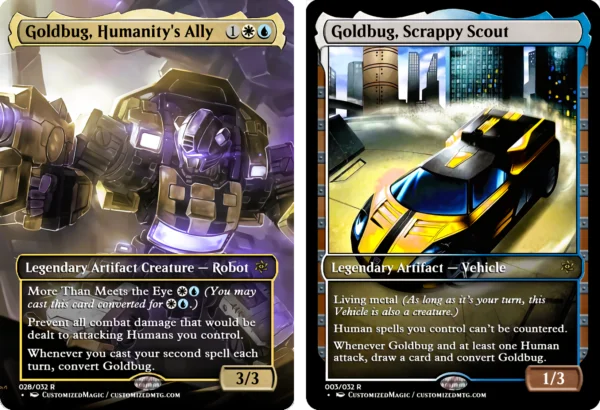 Transformers Commander Set | Goldbug Humanitys Ally and Goldbug Scrappy Scout | Magic the Gathering Proxy Cards