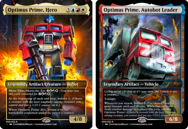 Transformers Commander Set | Optimus Prime Hero and Optimus Prime Autobot Leader | Magic the Gathering Proxy Cards