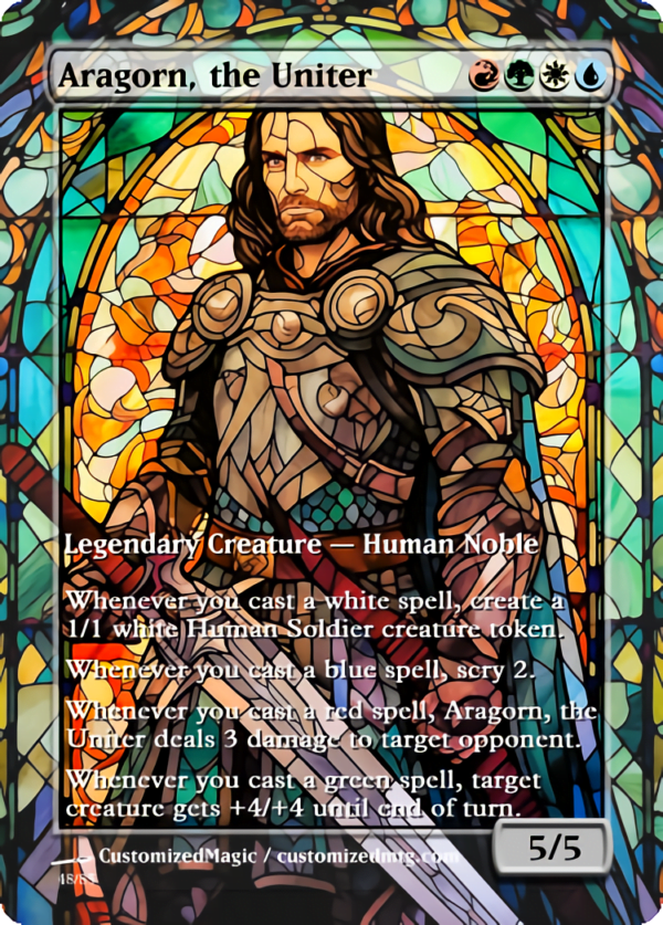 The Lord of the Rings- Tales of Middle-earth Legendary - Stained Glass Edition - Part 1 of 4 | Aragorn the Uniter | Magic the Gathering Proxy Cards