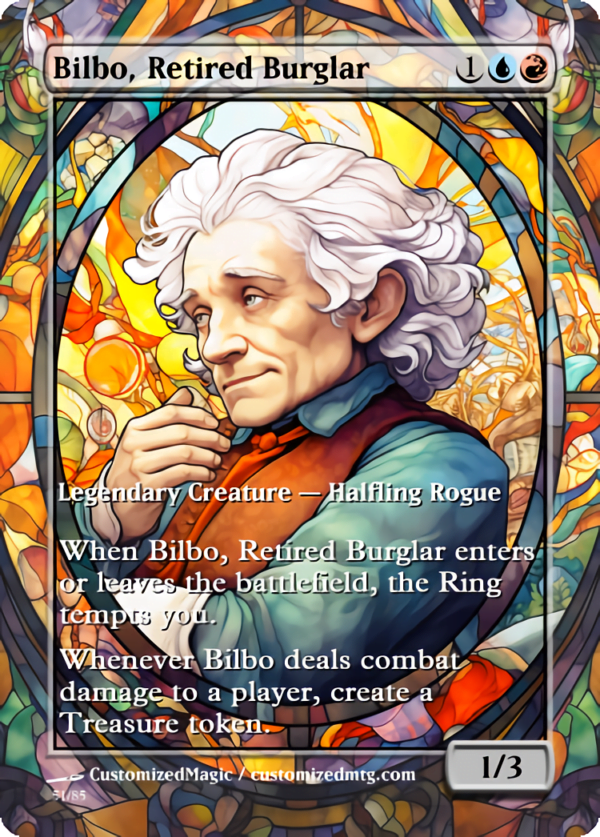 The Lord of the Rings- Tales of Middle-earth Legendary - Stained Glass Edition - Part 1 of 4 | Bilbo Retired Burglar | Magic the Gathering Proxy Cards