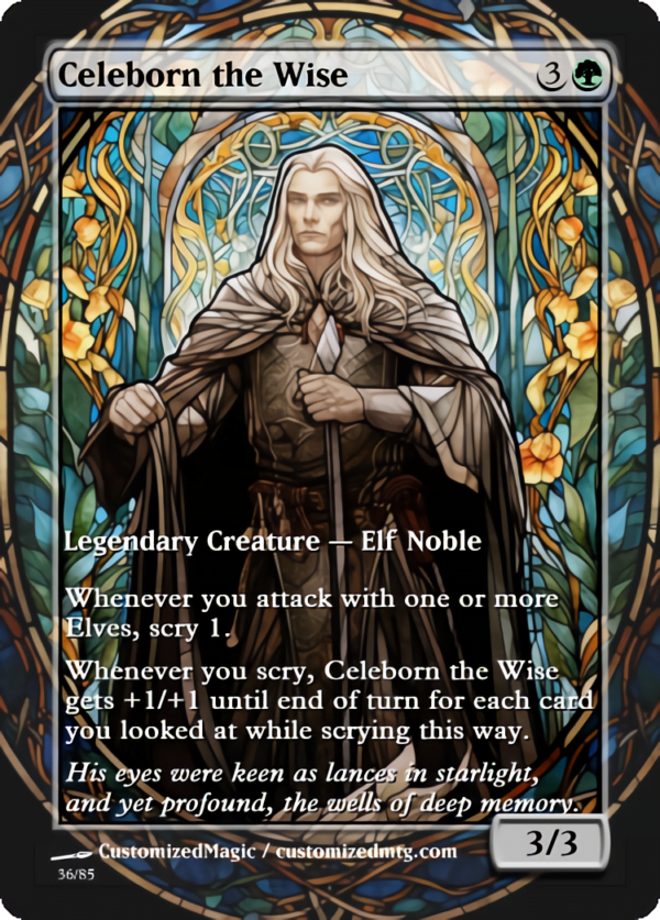 The Lord of the Rings- Tales of Middle-earth Legendary - Stained Glass Edition - Part 1 of 4 | Celeborn the Wise | Magic the Gathering Proxy Cards