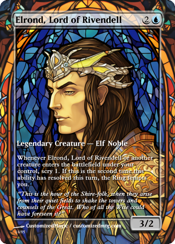 The Lord of the Rings- Tales of Middle-earth Legendary - Stained Glass Edition - Part 1 of 4 | Elrond Lord of Rivendell | Magic the Gathering Proxy Cards
