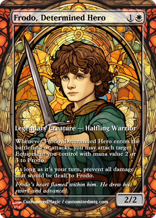 The Lord of the Rings- Tales of Middle-earth Legendary - Stained Glass Edition - Part 2 of 4 | Frodo Determined Hero | Magic the Gathering Proxy Cards