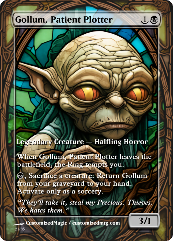 The Lord of the Rings- Tales of Middle-earth Legendary - Stained Glass Edition - Part 2 of 4 | Gollum Patient Plotter | Magic the Gathering Proxy Cards