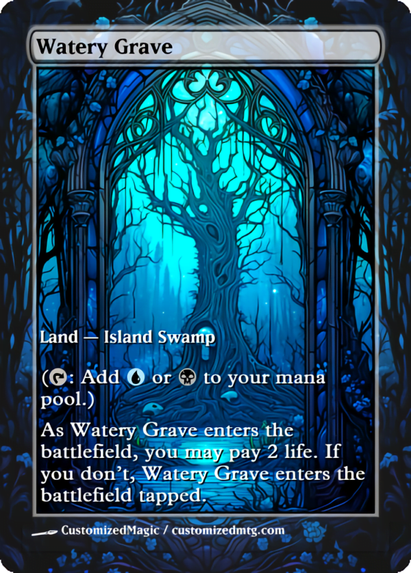 Shock Lands - Stained Glass | Watery Grave | Magic the Gathering Proxy Cards