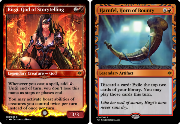 Birgi, God of Storytelling // Harnfel, Horn of Bounty | Birgi God of Storytelling and Harnfel Horn of Bounty 12 | Magic the Gathering Proxy Cards