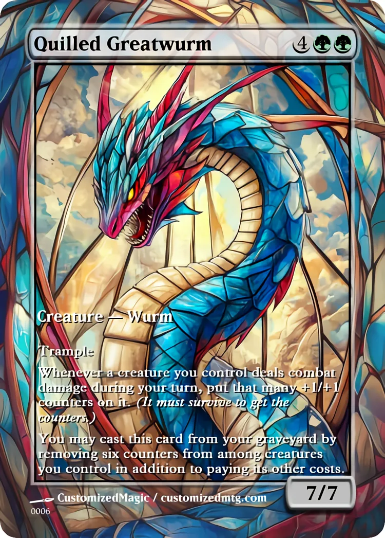 Foundation Mythic Creatures - Stained Glass | Quilled Greatwurm.1 | Magic the Gathering Proxy Cards