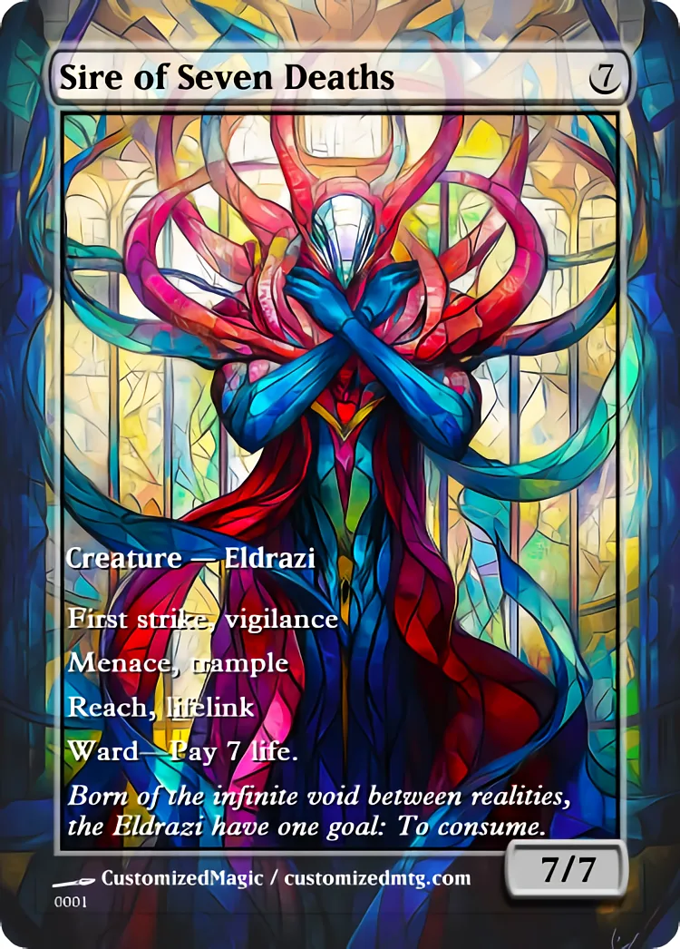 Foundation Mythic Creatures - Stained Glass | Sire of Seven Deaths | Magic the Gathering Proxy Cards