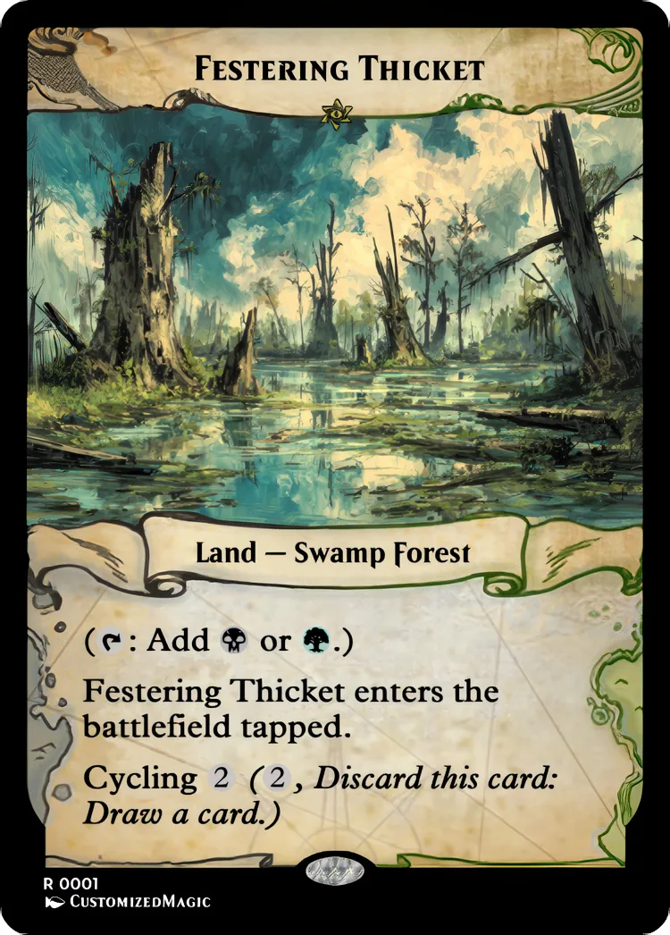 Cycling Dual Lands - Ixalan Frame | Festering Thicket 1 | Magic the Gathering / MTG Proxy Cards | Deep Gnome Terramancer