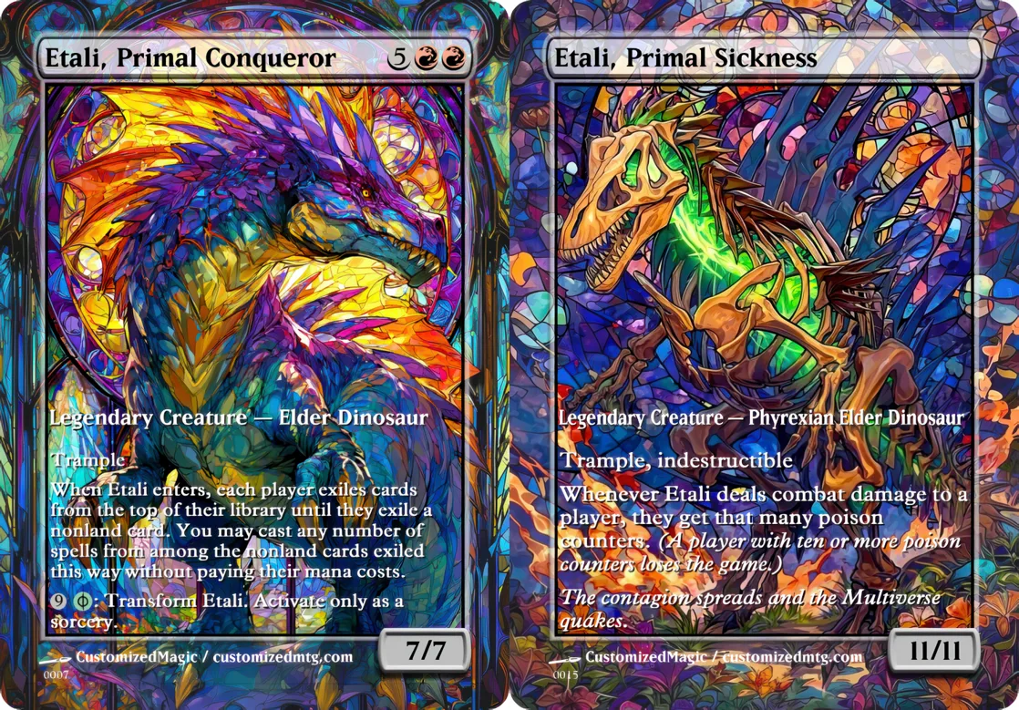 Etali, Primal Conqueror // Etali, Primal Sickness | Etali Primal Conqueror and Etali Primal Sickness.5 | Magic the Gathering / MTG Proxy Cards | Magic the Gathering Proxy Cards