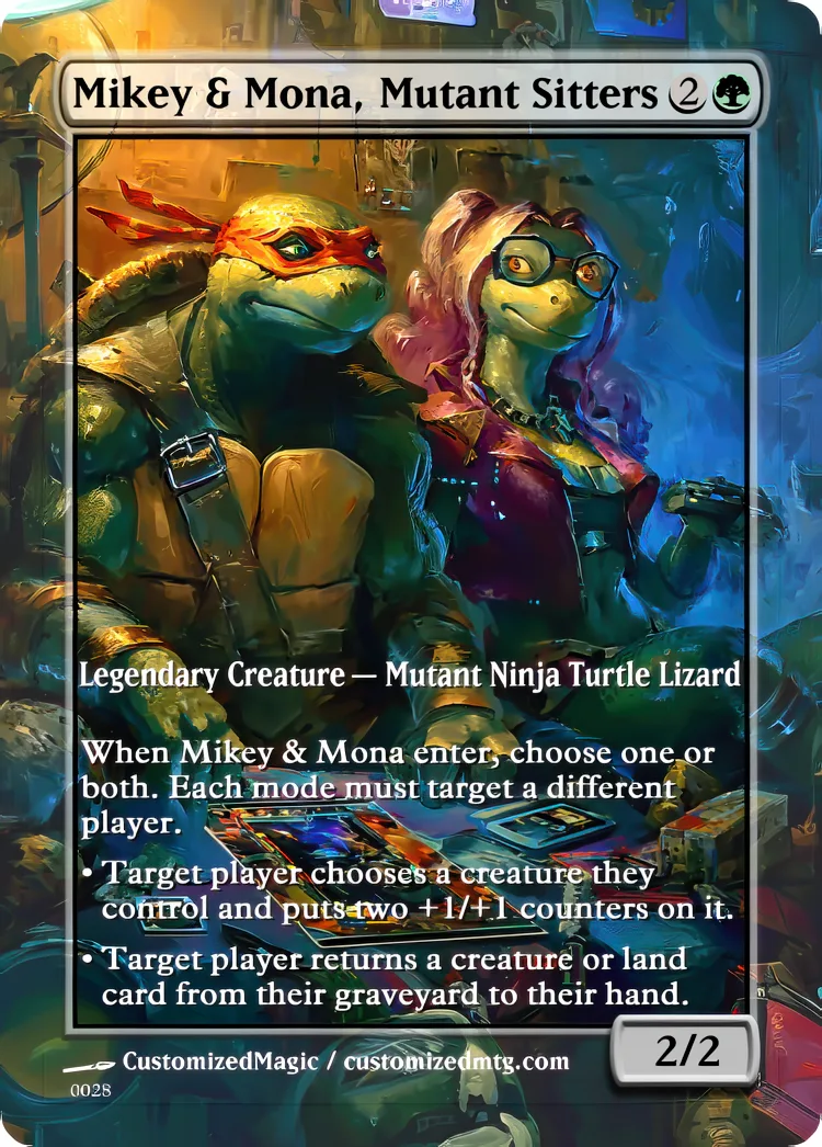 Teenage Mutant Ninja Turtles Eternal Commanders - Oil Painted Edition 2 of 2 | Mikey Mona Mutant Sitters | Magic the Gathering / MTG Proxy Cards | Magic the Gathering Proxy Cards