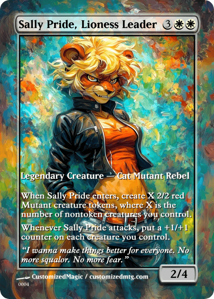 Teenage Mutant Ninja Turtles Commanders - Oil Painted Edition Part 2 of 2 | Sally Pride Lioness Leader | Magic the Gathering / MTG Proxy Cards | Magic the Gathering Proxy Cards Teenage Mutant Ninja Turtles Commanders - Oil Painted Edition Part 2 of 2 | Sally Pride Lioness Leader | Magic the Gathering / MTG Proxy Cards | Magic the Gathering Proxy Cards