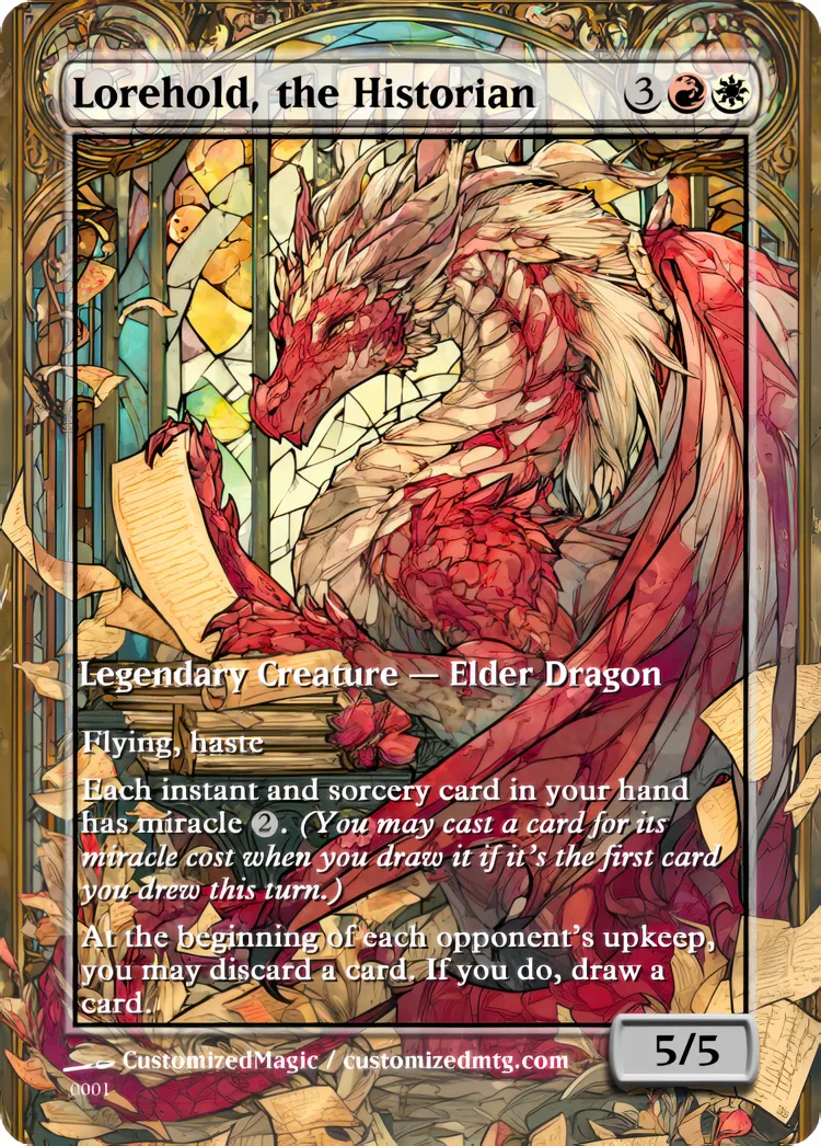 Secrets of Strixhaven - Elder Dragon - Stained Glass Edition | Lorehold the Historian | Magic the Gathering / MTG Proxy Cards | Magic the Gathering Proxy Cards
