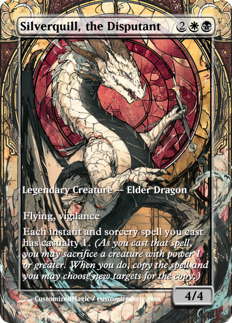 Secrets of Strixhaven - Elder Dragon - Stained Glass Edition | Silverquill the Disputant | Magic the Gathering / MTG Proxy Cards | Magic the Gathering Proxy Cards