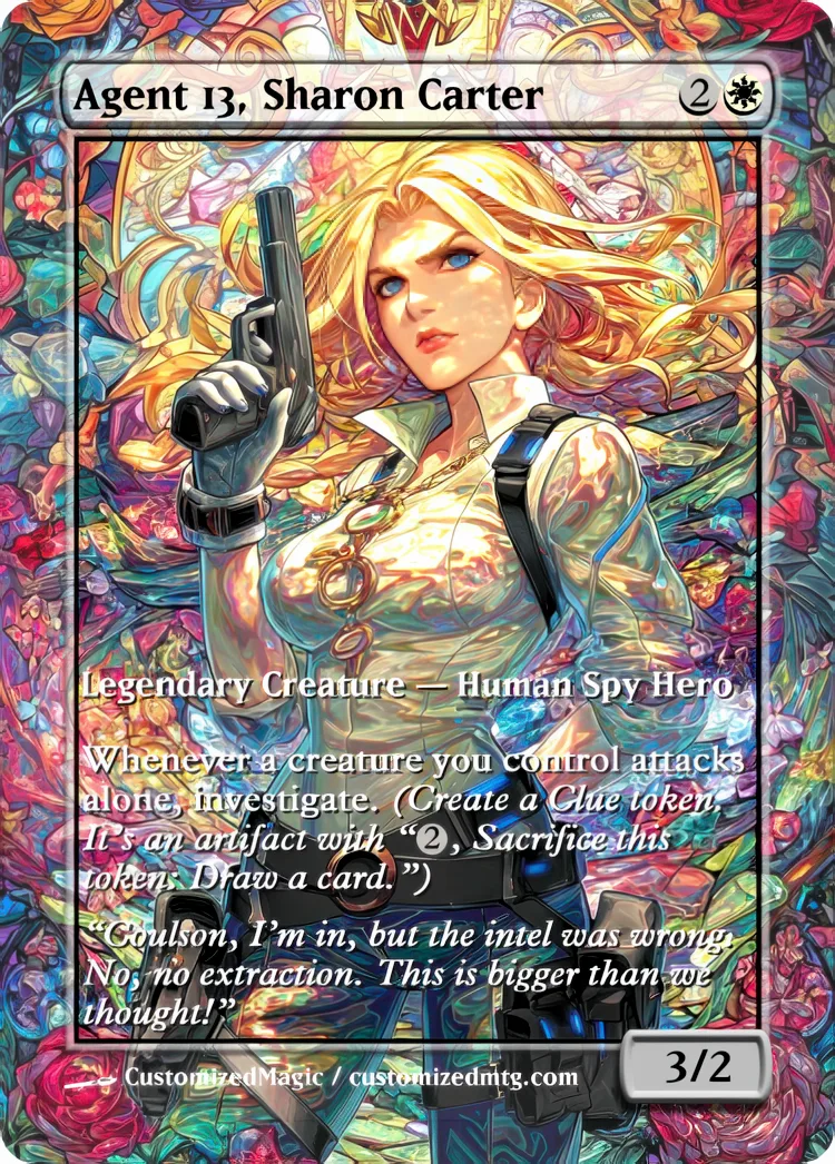 Marvel Super Heroes - Commanders - Stained Glass Edition Part 1 of 6 | Agent 13 Sharon Carter | Magic the Gathering / MTG Proxy Cards | Magic the Gathering Proxy Cards