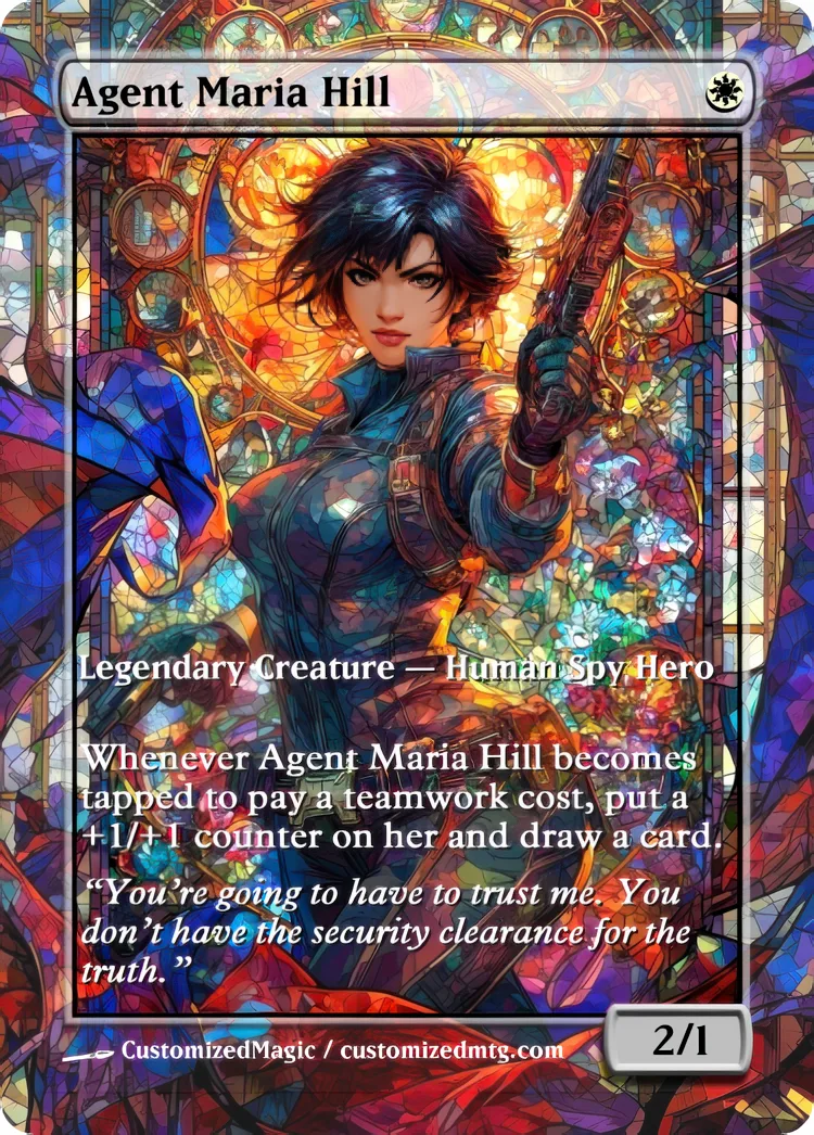 Marvel Super Heroes - Commanders - Stained Glass Edition Part 1 of 6 | Agent Maria Hill | Magic the Gathering / MTG Proxy Cards | Magic the Gathering Proxy Cards