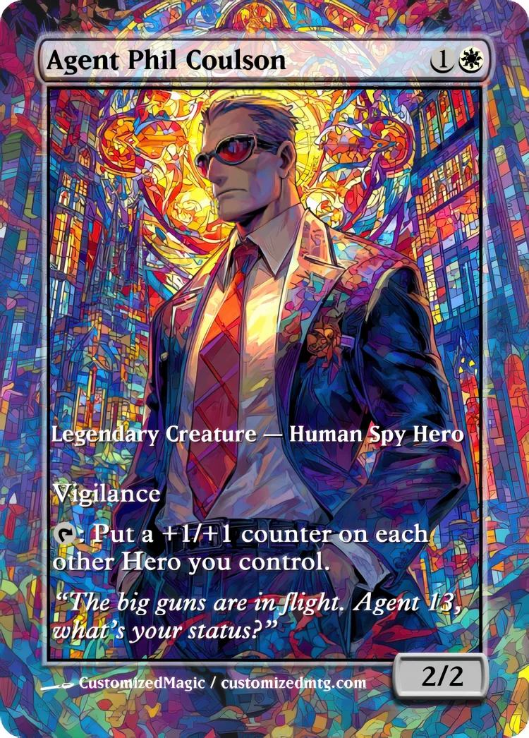 Marvel Super Heroes - Commanders - Stained Glass Edition Part 1 of 6 | Agent Phil Coulson | Magic the Gathering / MTG Proxy Cards | Magic the Gathering Proxy Cards