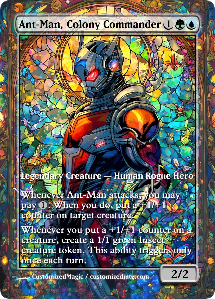 Marvel Super Heroes - Commanders - Stained Glass Edition Part 1 of 6 | Ant Man Colony Commander | Magic the Gathering / MTG Proxy Cards | Magic the Gathering Proxy Cards