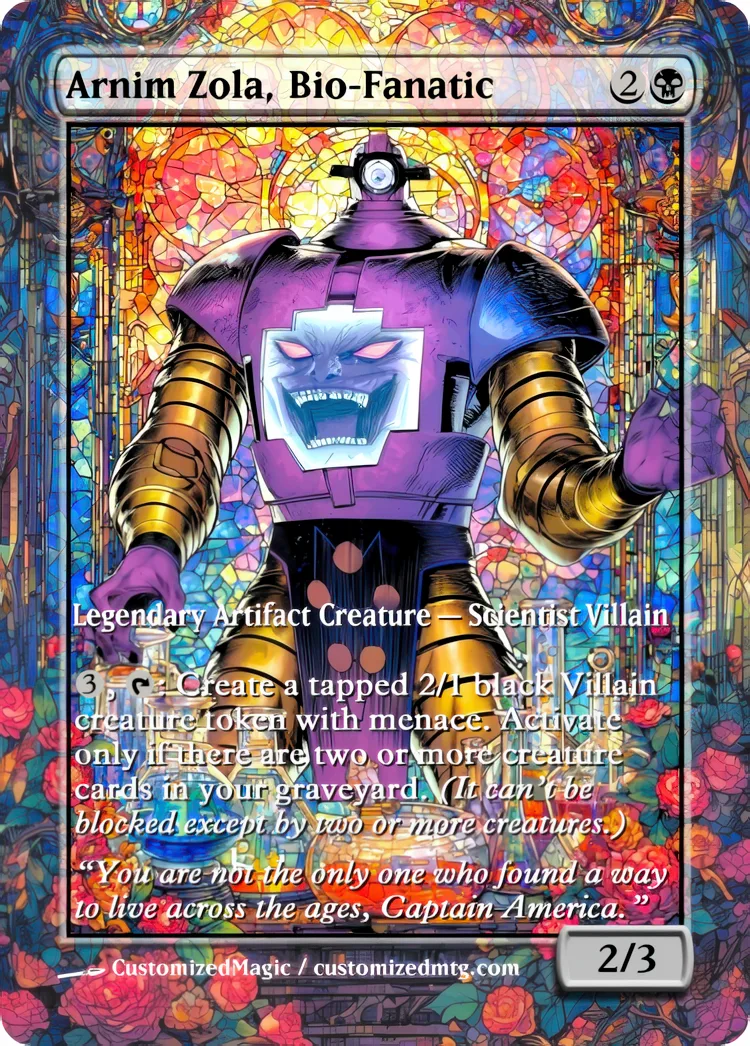 Marvel Super Heroes - Commanders - Stained Glass Edition Part 1 of 6 | Arnim Zola Bio Fanatic | Magic the Gathering / MTG Proxy Cards | Magic the Gathering Proxy Cards