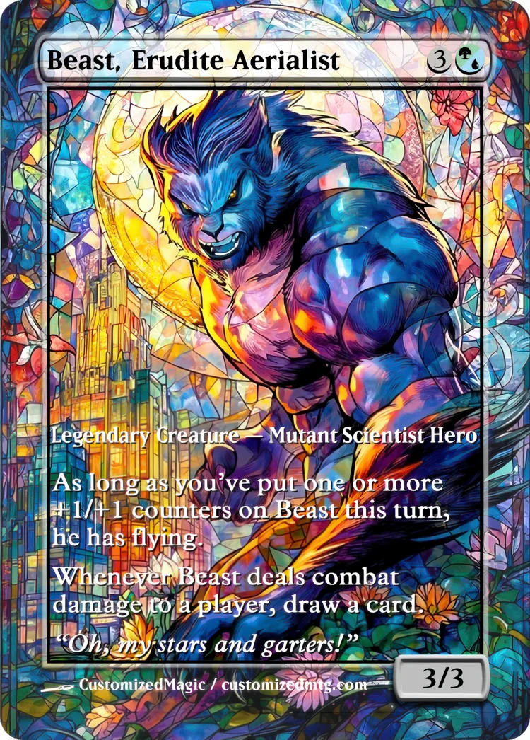 Marvel Super Heroes - Commanders - Stained Glass Edition Part 1 of 6 | Beast Erudite Aerialist | Magic the Gathering / MTG Proxy Cards | Magic the Gathering Proxy Cards