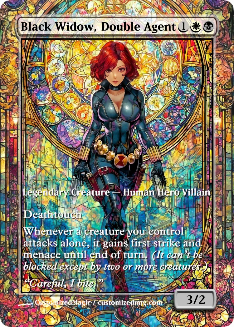 Marvel Super Heroes - Commanders - Stained Glass Edition Part 1 of 6 | Black Widow Double Agent | Magic the Gathering / MTG Proxy Cards | Magic the Gathering Proxy Cards