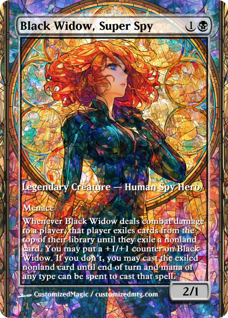Marvel Super Heroes - Commanders - Stained Glass Edition Part 1 of 6 | Black Widow Super Spy | Magic the Gathering / MTG Proxy Cards | Magic the Gathering Proxy Cards