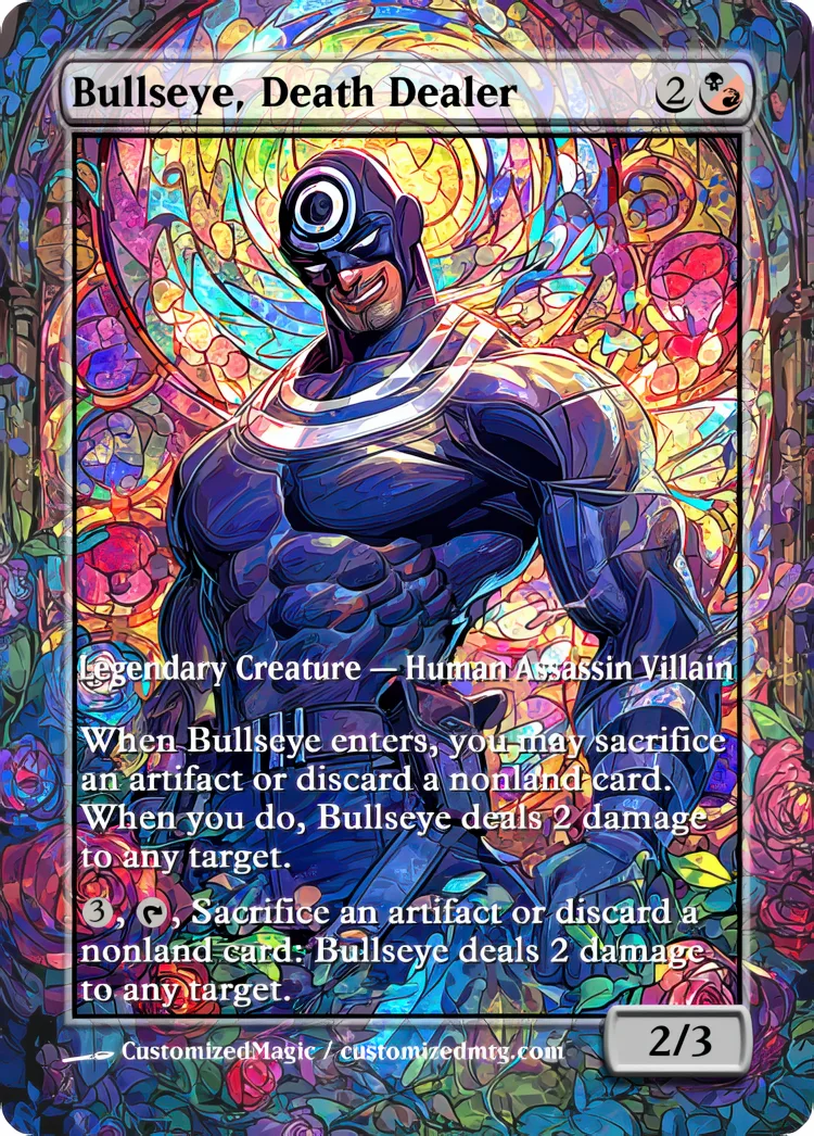 Marvel Super Heroes - Commanders - Stained Glass Edition Part 1 of 6 | Bullseye Death Dealer | Magic the Gathering / MTG Proxy Cards | Magic the Gathering Proxy Cards