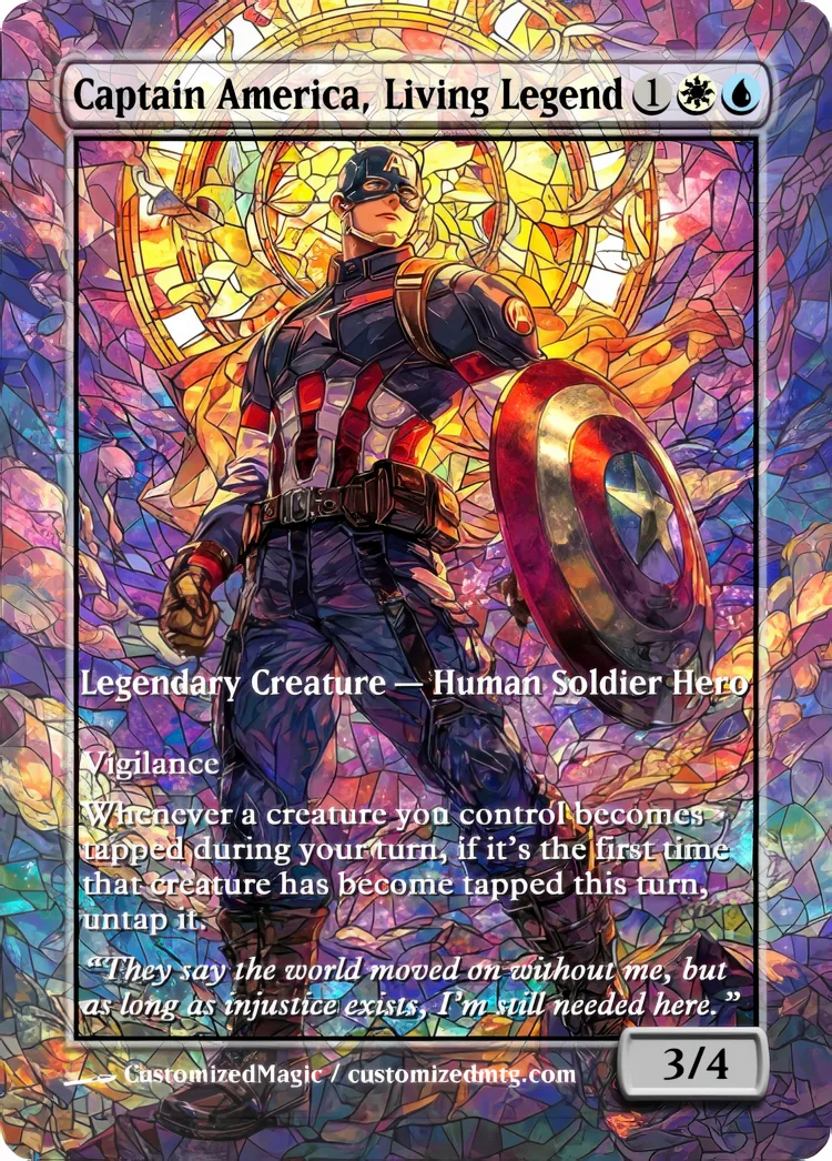 Marvel Super Heroes - Commanders - Stained Glass Edition Part 1 of 6 | Captain America Living Legend | Magic the Gathering / MTG Proxy Cards | Magic the Gathering Proxy Cards