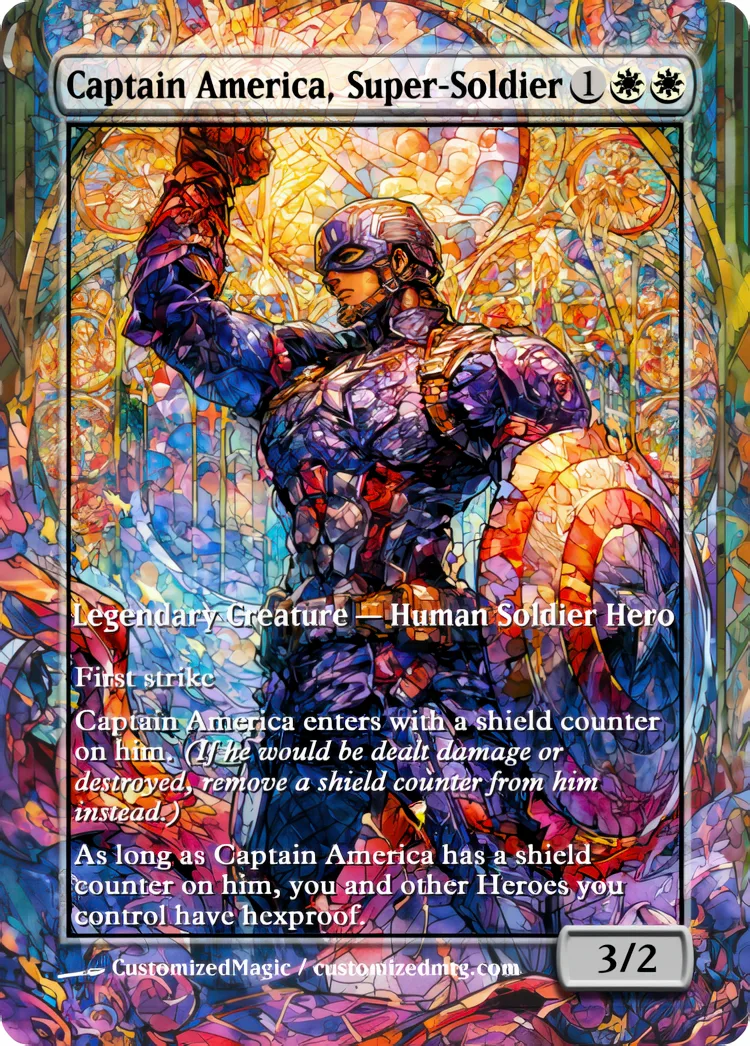 Marvel Super Heroes - Commanders - Stained Glass Edition Part 1 of 6 | Captain America Super Soldier | Magic the Gathering / MTG Proxy Cards | Magic the Gathering Proxy Cards