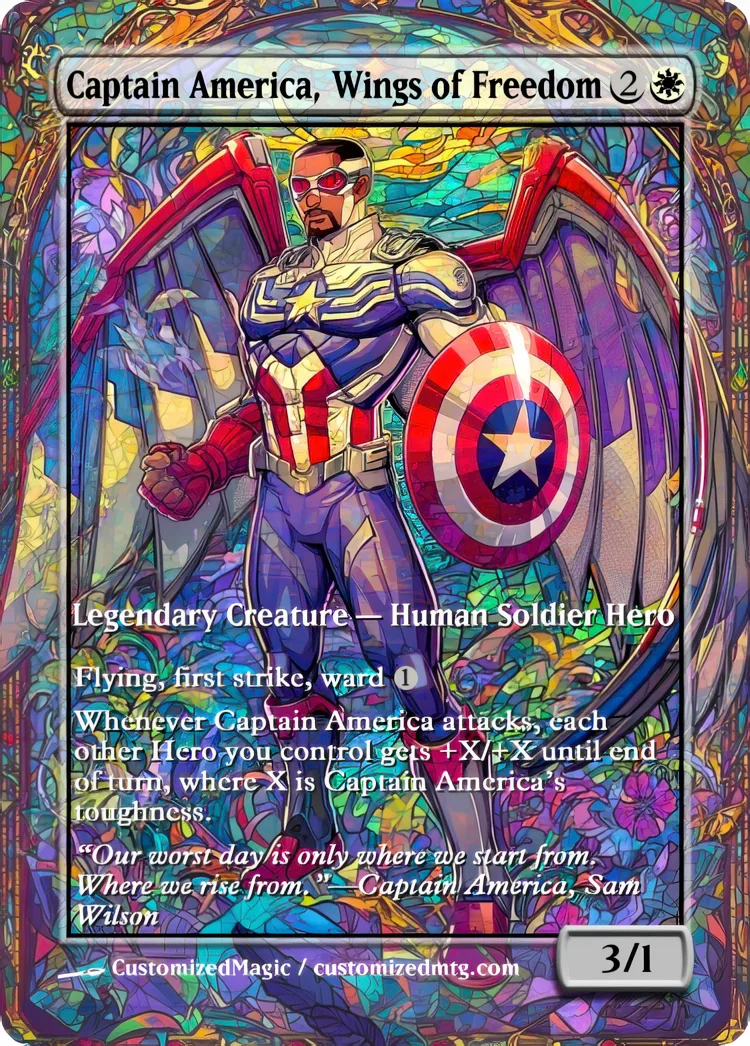 Marvel Super Heroes - Commanders - Stained Glass Edition Part 1 of 6 | Captain America Wings of Freedom | Magic the Gathering / MTG Proxy Cards | Magic the Gathering Proxy Cards