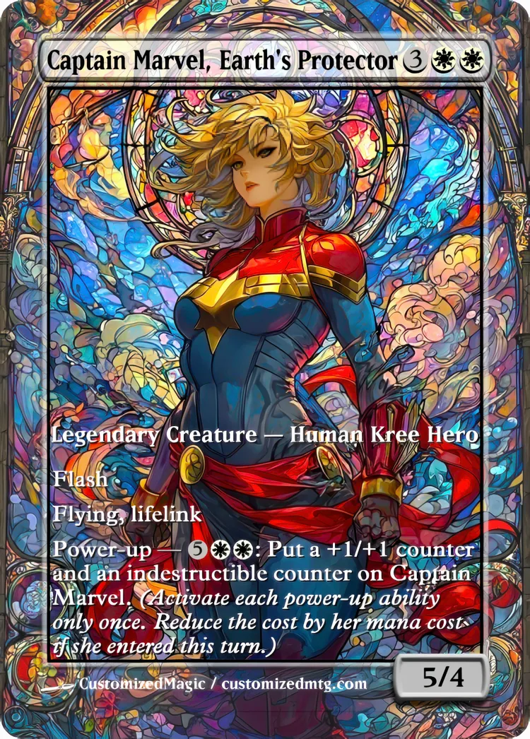 Marvel Super Heroes - Commanders - Stained Glass Edition Part 1 of 6 | Captain Marvel Earths Protector | Magic the Gathering / MTG Proxy Cards | Magic the Gathering Proxy Cards