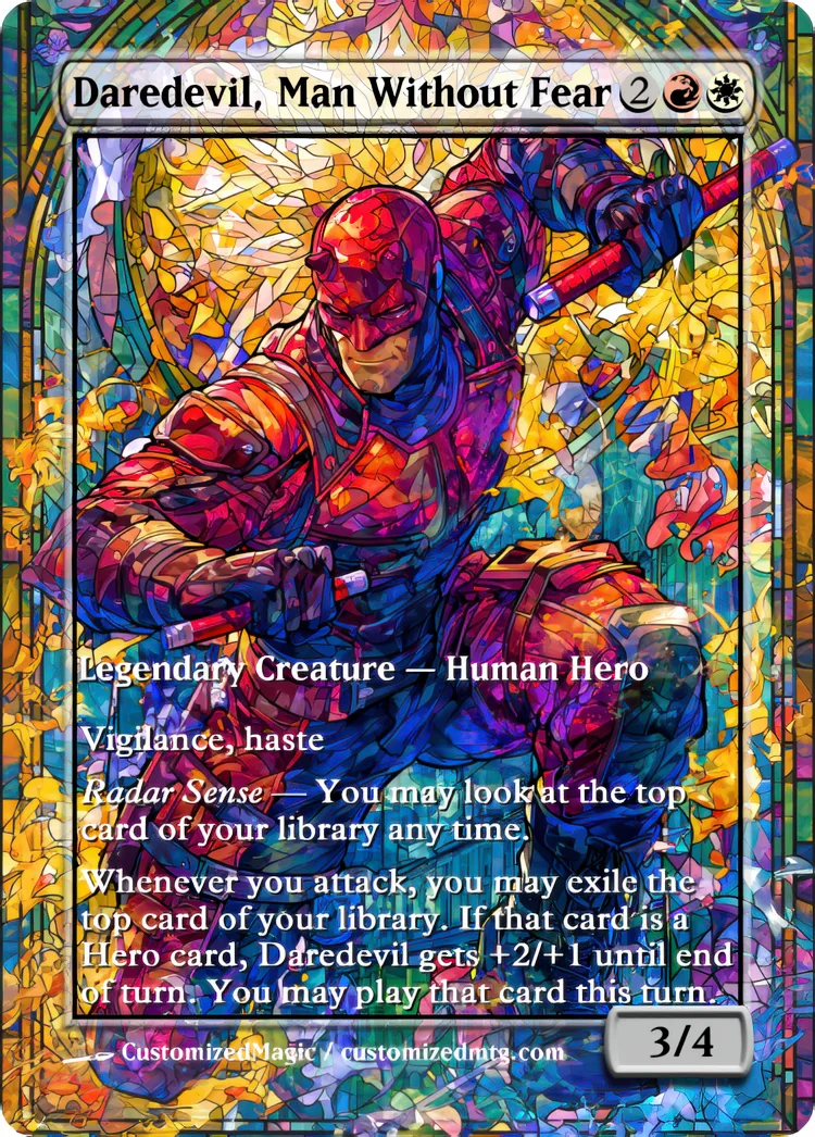 Marvel Super Heroes - Commanders - Stained Glass Edition Part 2 of 6 | Daredevil Man Without Fear | Magic the Gathering / MTG Proxy Cards | Magic the Gathering Proxy Cards