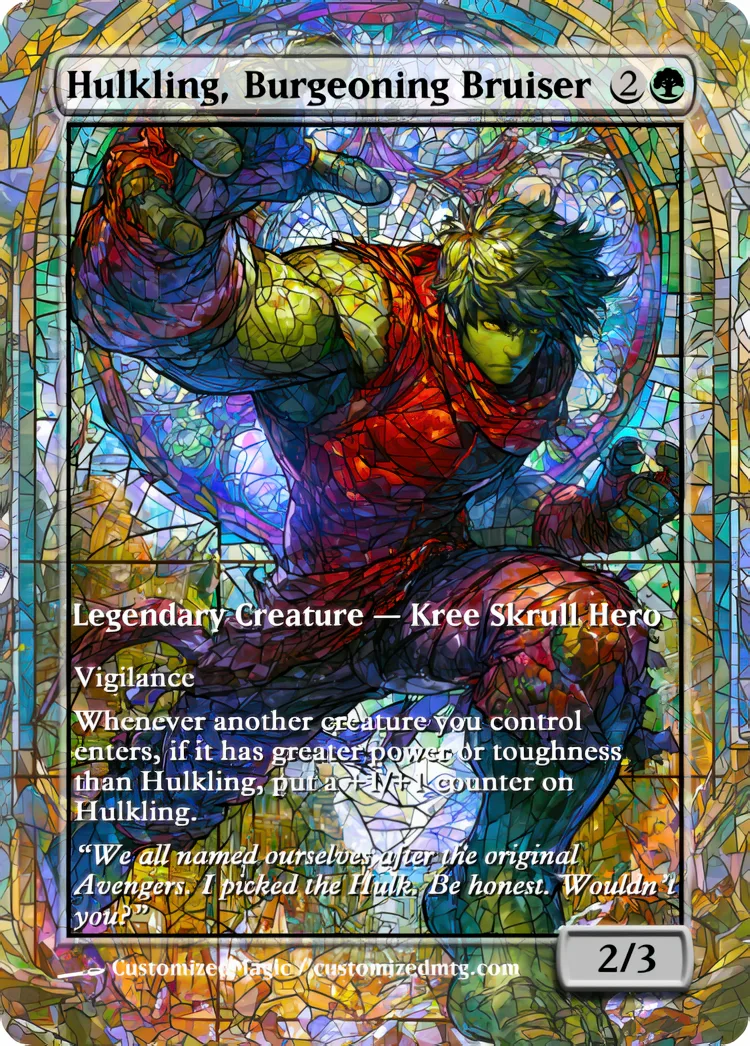 Marvel Super Heroes - Commanders - Stained Glass Edition Part 2 of 6 | Hulkling Burgeoning Bruiser | Magic the Gathering / MTG Proxy Cards | Magic the Gathering Proxy Cards