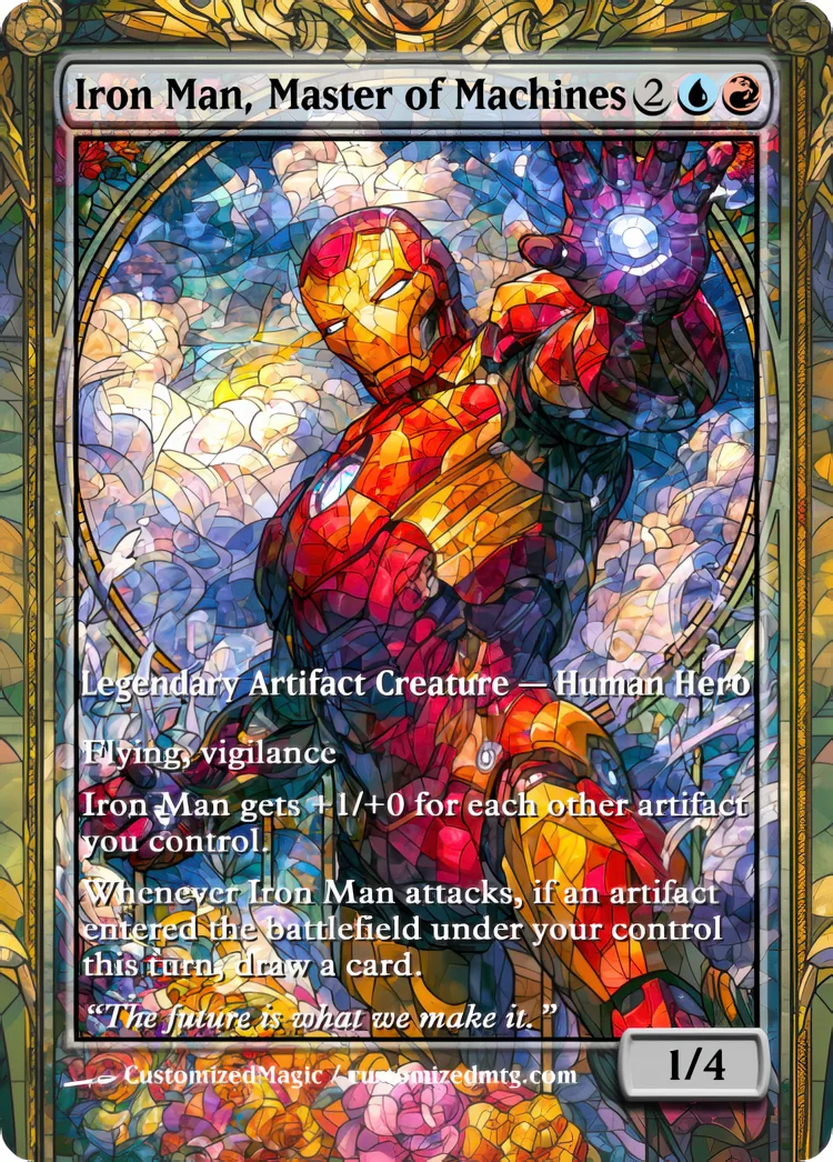 Marvel Super Heroes - Commanders - Stained Glass Edition Part 3 of 6 | Iron Man Master of Machines | Magic the Gathering / MTG Proxy Cards | Magic the Gathering Proxy Cards