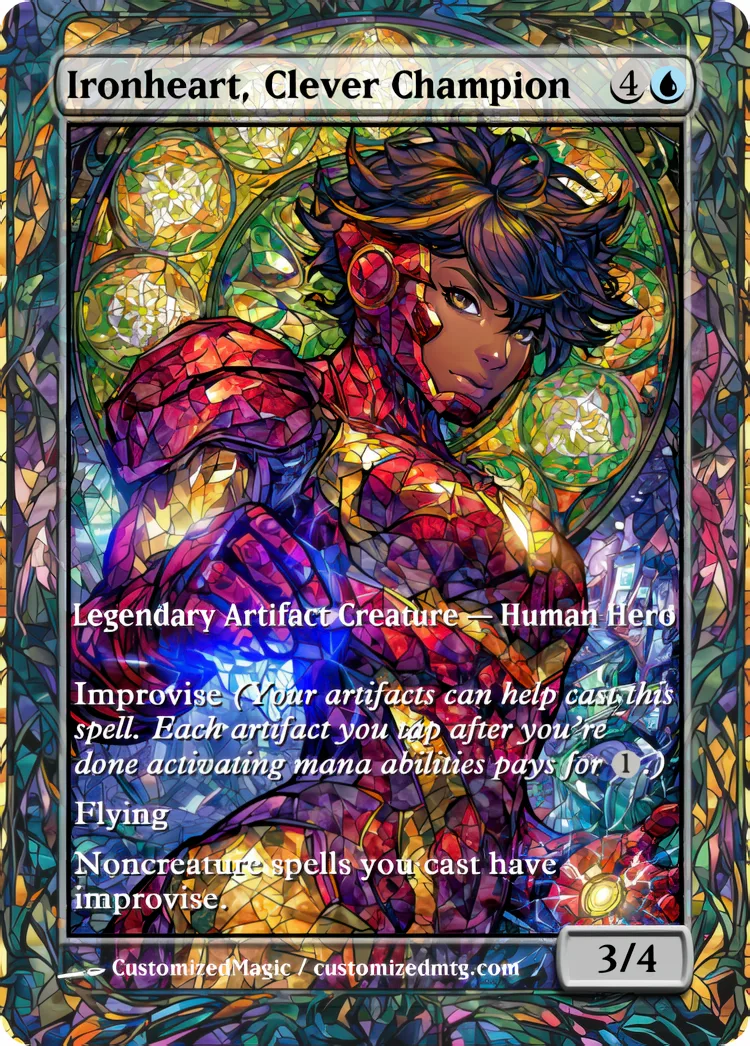 Marvel Super Heroes - Commanders - Stained Glass Edition Part 3 of 6 | Ironheart Clever Champion | Magic the Gathering / MTG Proxy Cards | Magic the Gathering Proxy Cards