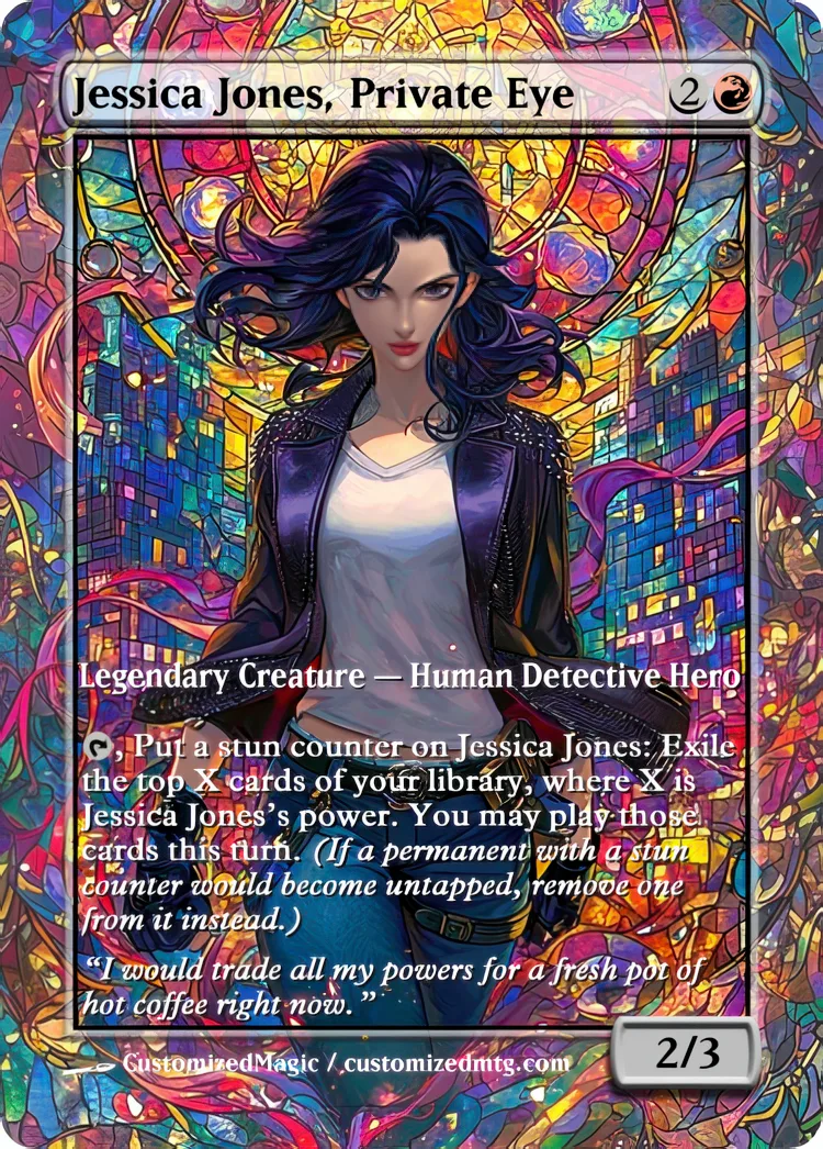 Marvel Super Heroes - Commanders - Stained Glass Edition Part 3 of 6 | Jessica Jones Private Eye | Magic the Gathering / MTG Proxy Cards | Magic the Gathering Proxy Cards